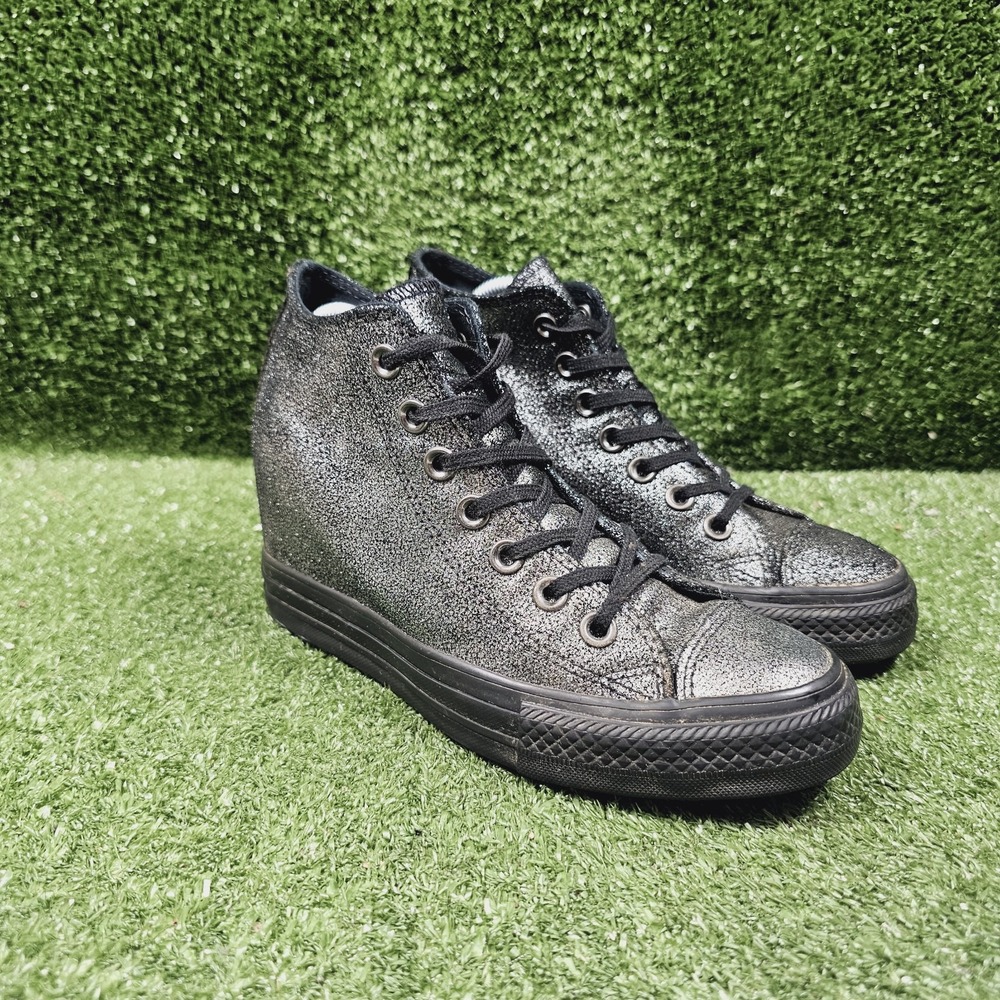 Converse All Star Lux Silver Black Hidden Wedge Heel Sneakers Womens Size 6.5